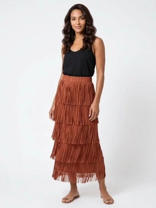 ✨ Taba Rust Fringe Skirt | Size L | NWOT | Boho Western Statement ✨ - Picture 2 of 5
